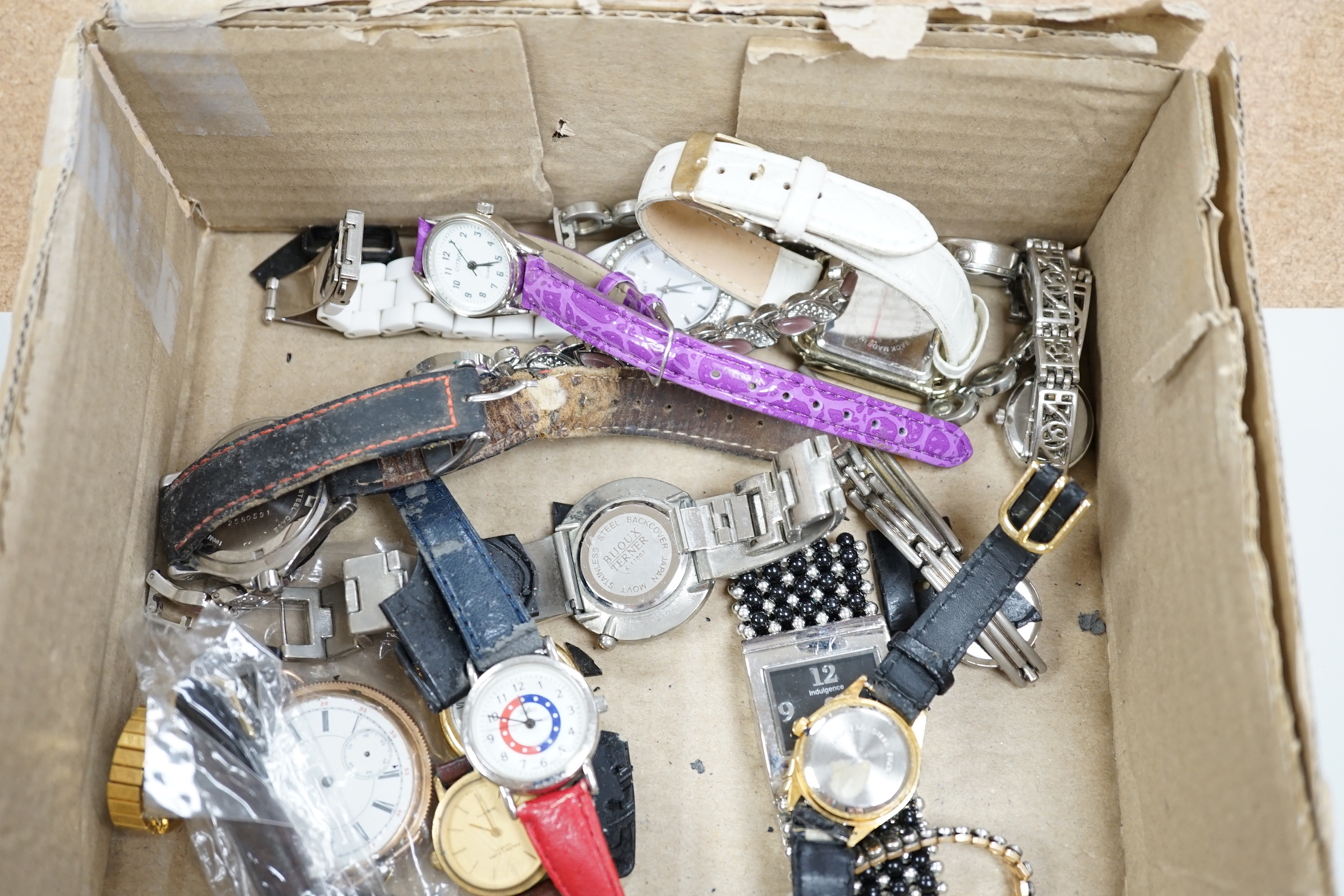 A modern brass cased carriage timepiece and a quantity of assorted lady's and gentleman's modern wrist watches.
